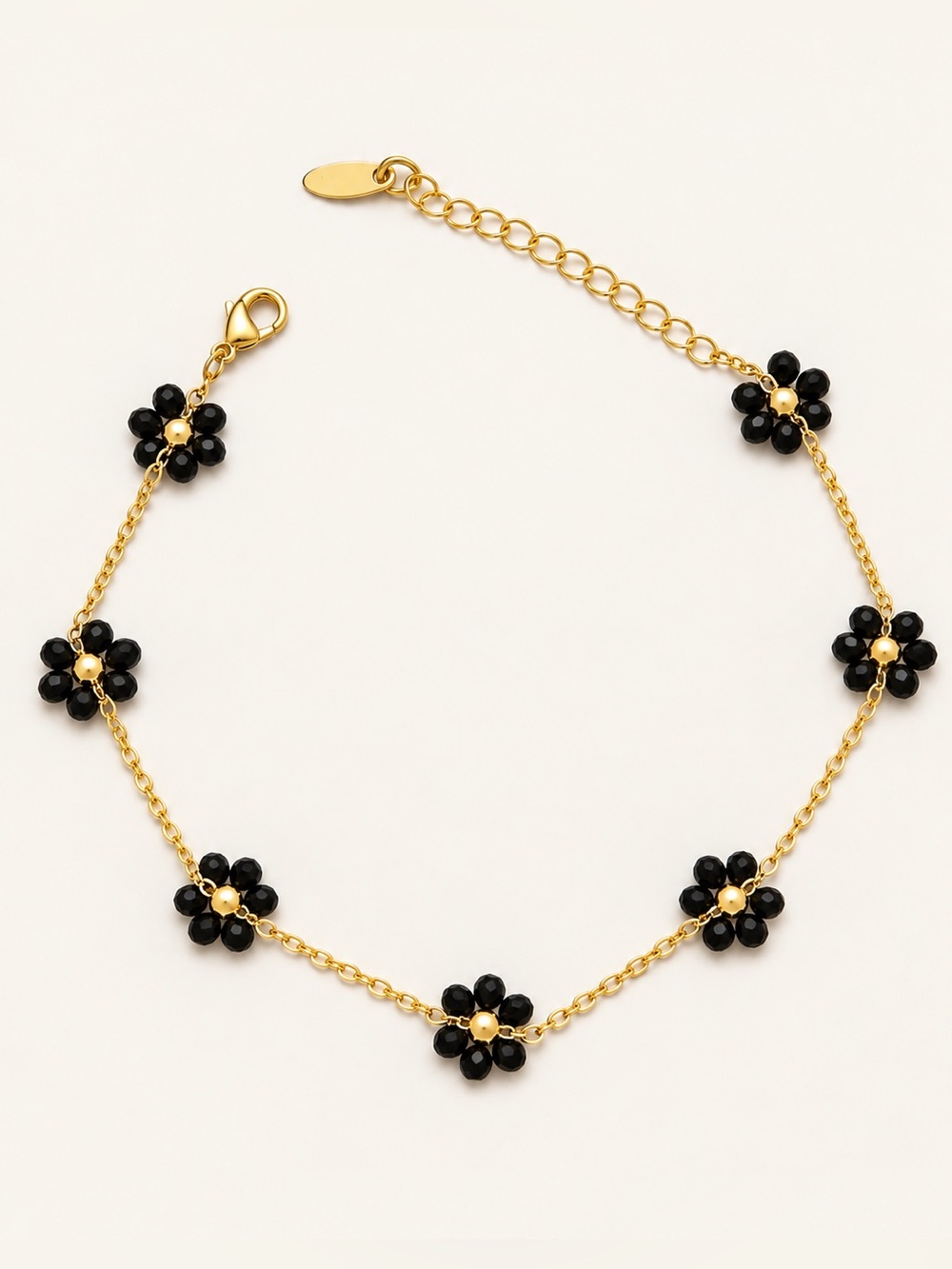 3/$40! Black Crystal Flower 14k Gold Plated Anklet Water Resistant Summer